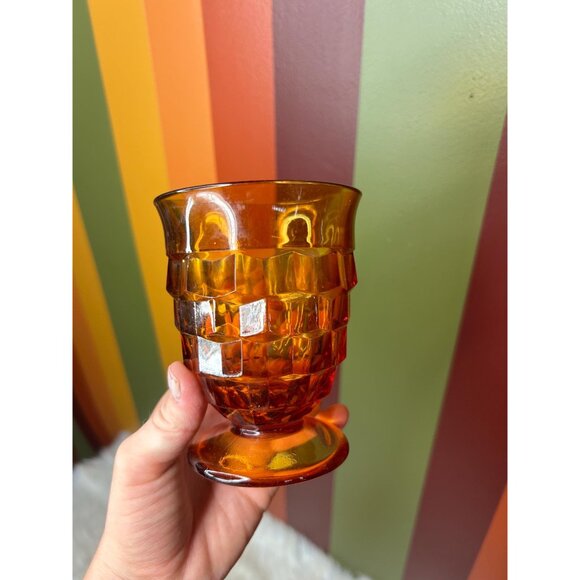 Indiana amber yellow glass Whitehall tall drinking water glasses - Picture 2 of 6